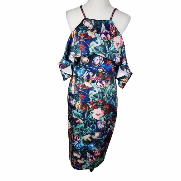 Alexia Admor size Medium Floral Cold Shoulder Midi Dress - Picture 1 of 8